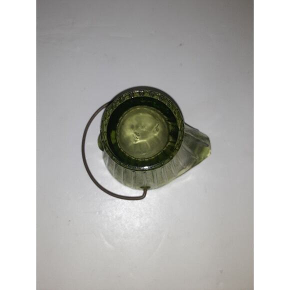 Vintage Hazel Atlas Green Mini Glass Coal/Ash Tray/Scuttle Bucket w/ Wire Handle - Picture 6 of 6